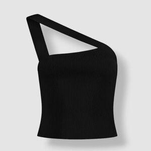 Gauge81 Black Asymmetric Women Top SELASA Diagonal Strap Top Black Stretch Small